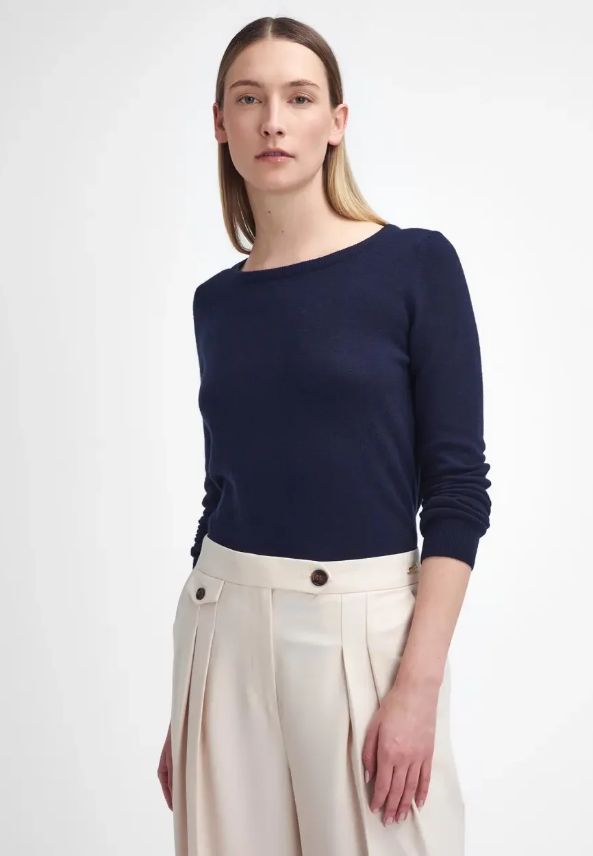 Barbour donna maglia girocollo con toppa tartan PENDLE blu