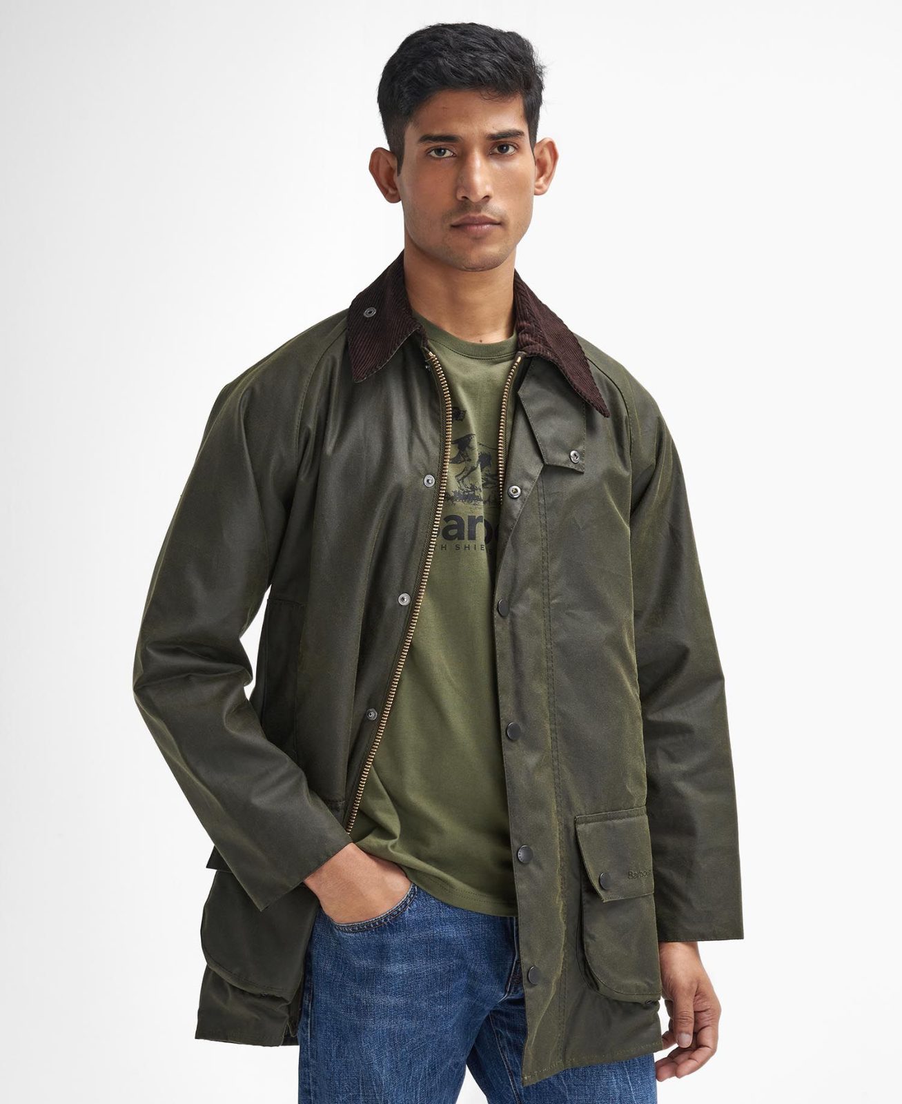 Barbour uomo giacca cotone cerato verde CLASSIC BEAUFORT
