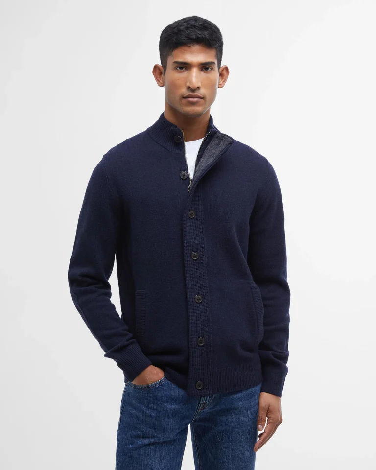 Barbour uomo giubbotto in lana con zip blu
