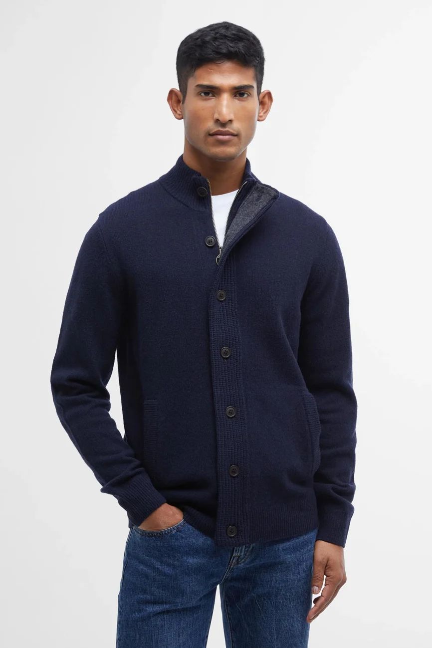 Barbour uomo giubbotto in lana con zip blu