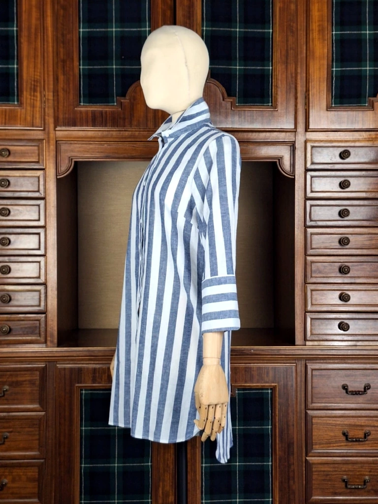 Homeward donna abito chemisier in lino e cotone a righe blu LORELAI - immagine 4