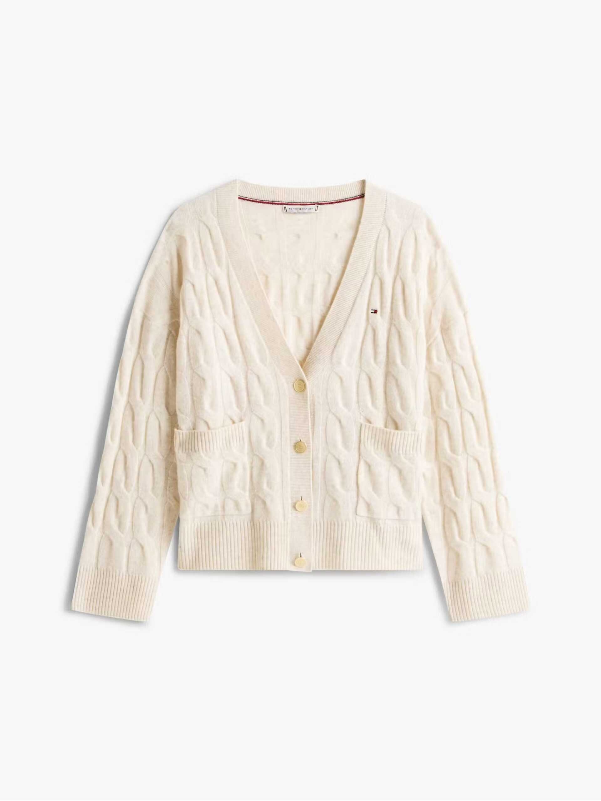 Tommy Hilfiger donna maglia cardigan oversize a trecce in lana avorio - immagine 5