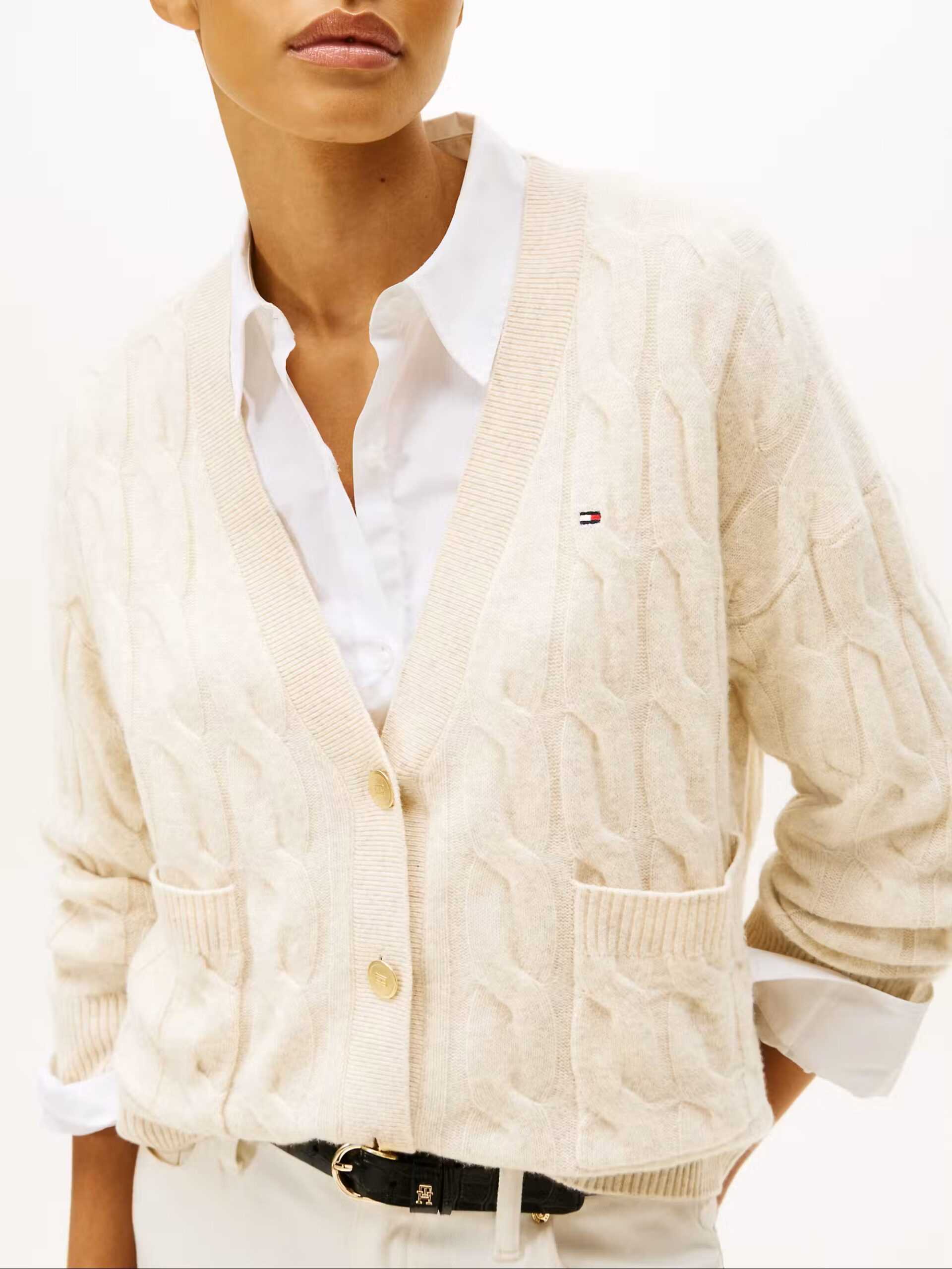 Tommy Hilfiger donna maglia cardigan oversize a trecce in lana avorio - immagine 2