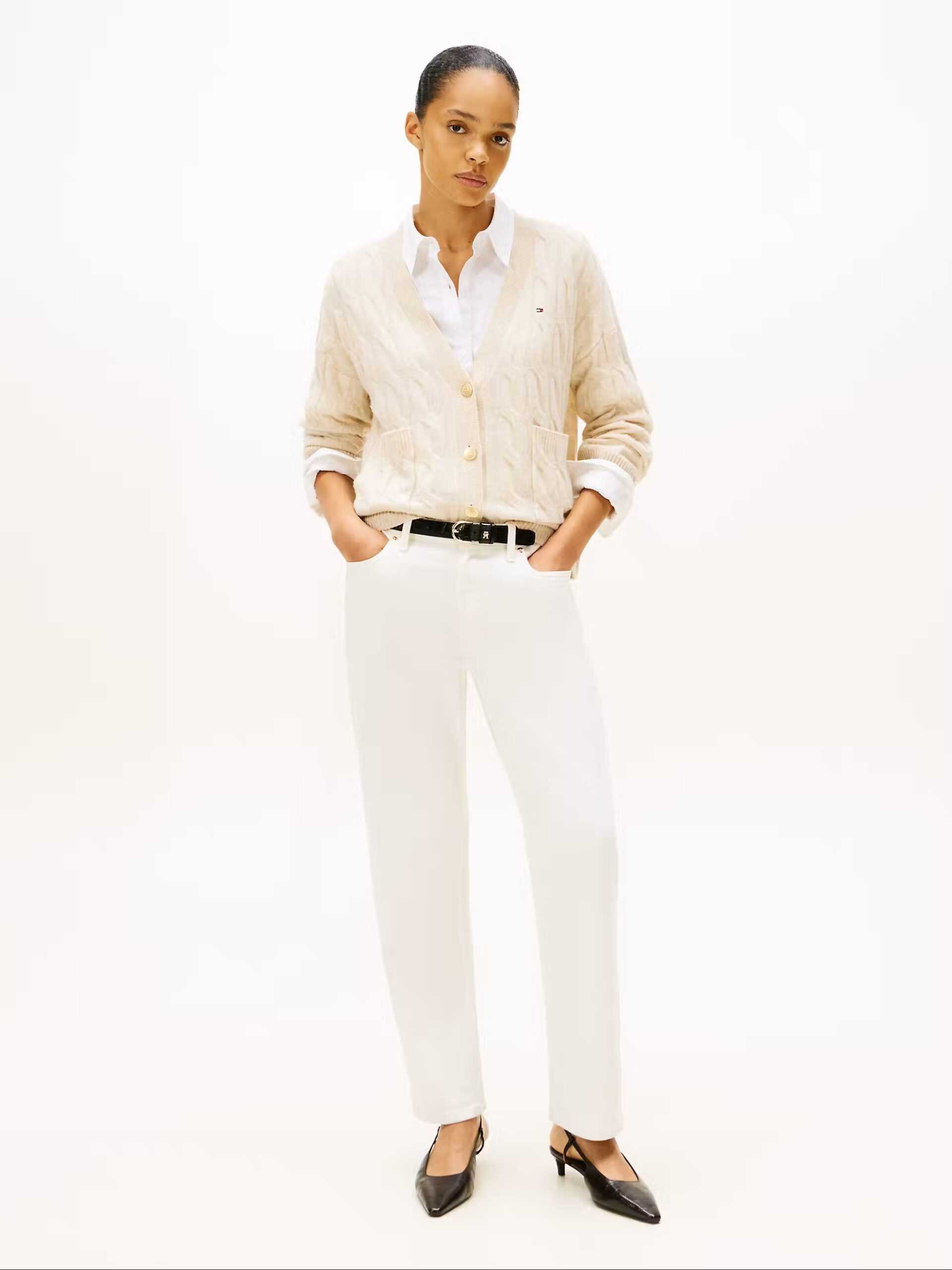 Tommy Hilfiger donna maglia cardigan oversize a trecce in lana avorio - immagine 3