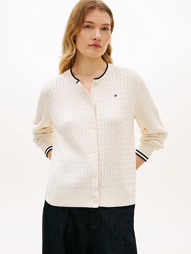 Tommy Hilfiger donna cardigan girocollo a trecce panna