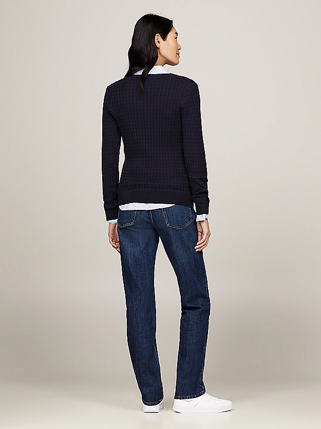 Tommy Hilfiger donna maglia in cotone a trecce blu - immagine 3