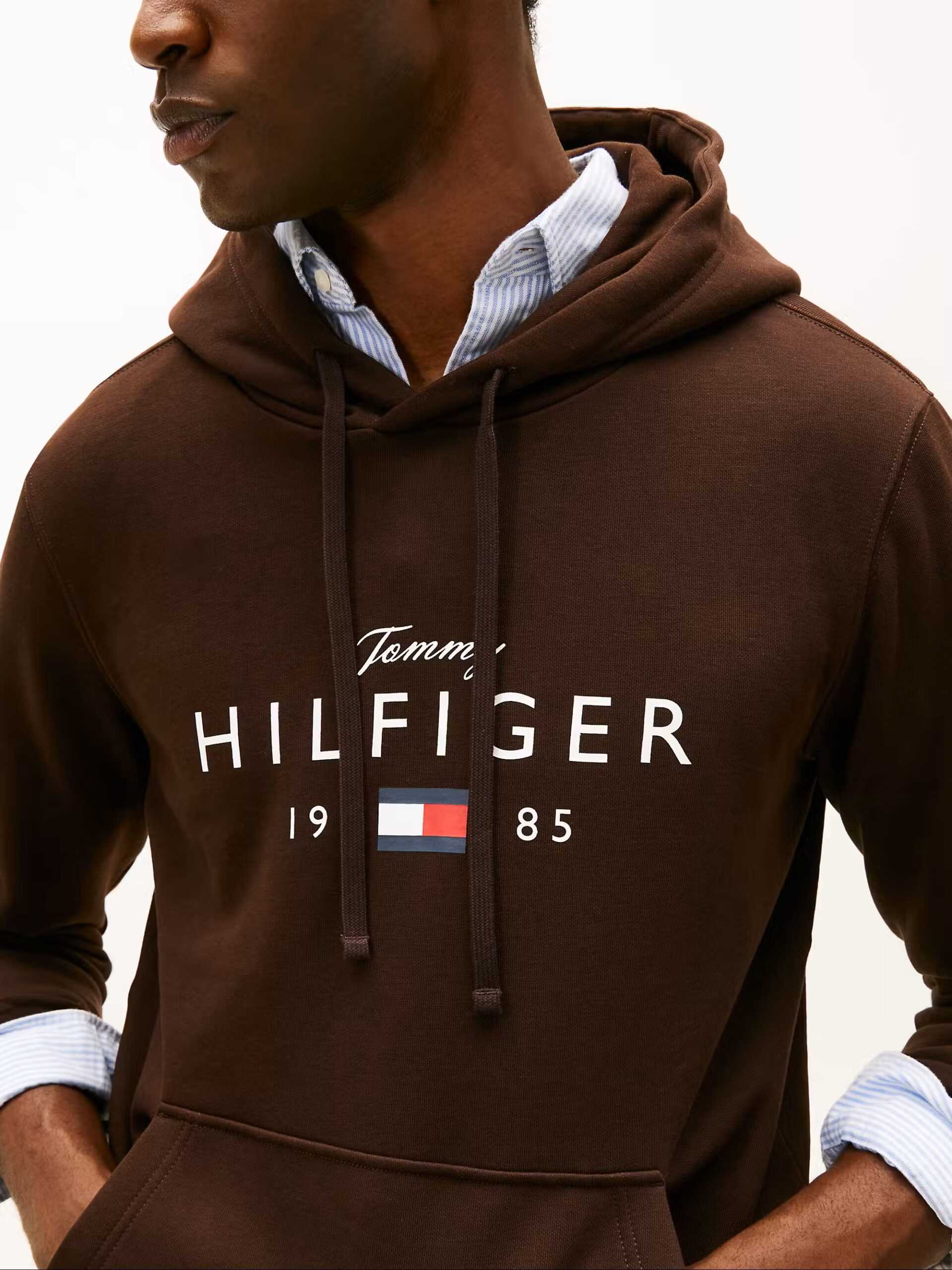 Tommy Hilfiger uomo felpa con cappuccio marrone brand love - immagine 2