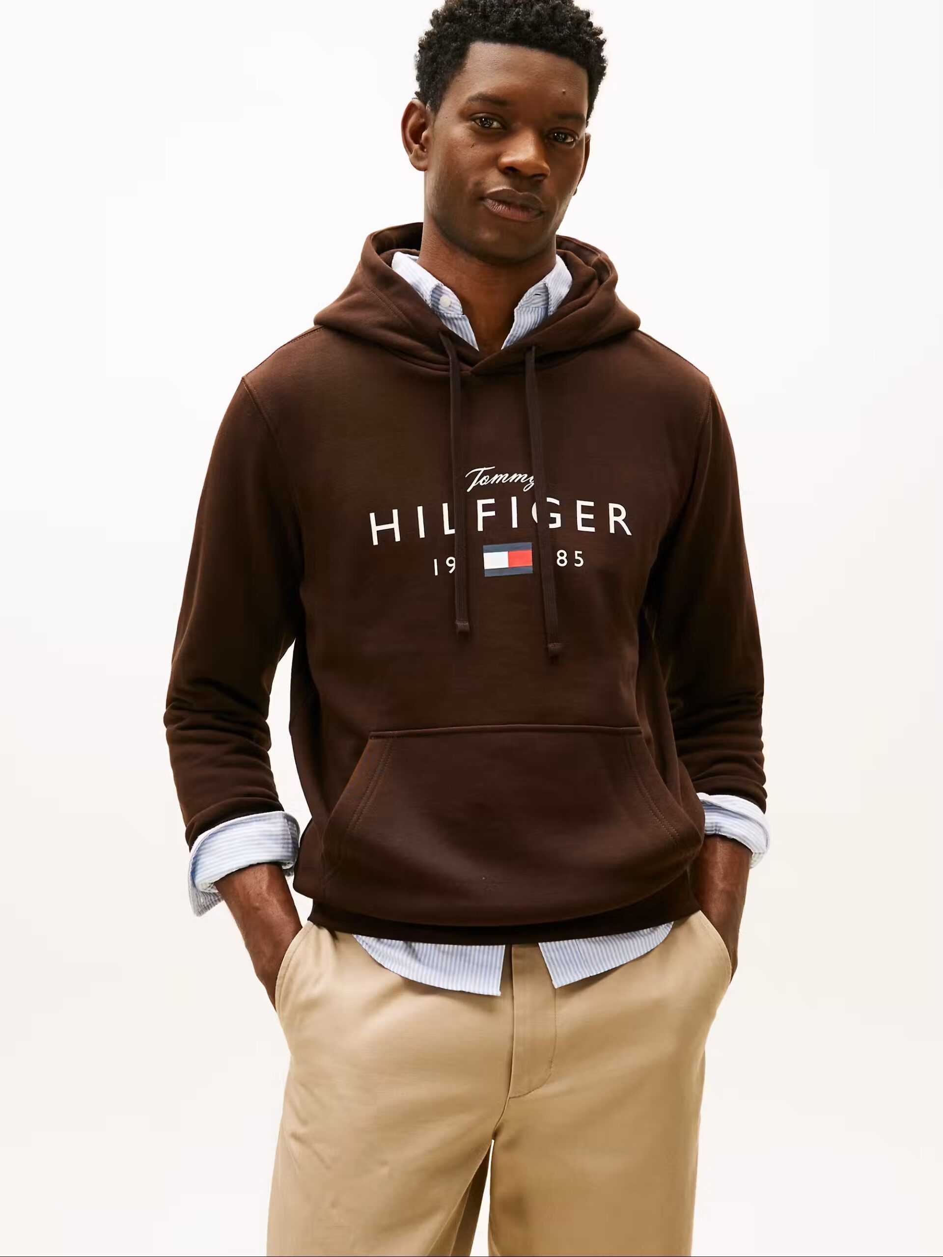 Tommy Hilfiger uomo felpa con cappuccio marrone brand love
