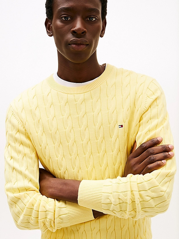 Tommy Hilfiger uomo maglia girocollo in cotone a trecce gialla - immagine 2
