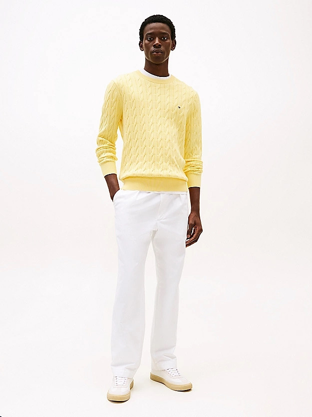 Tommy Hilfiger uomo maglia girocollo in cotone a trecce gialla - immagine 4