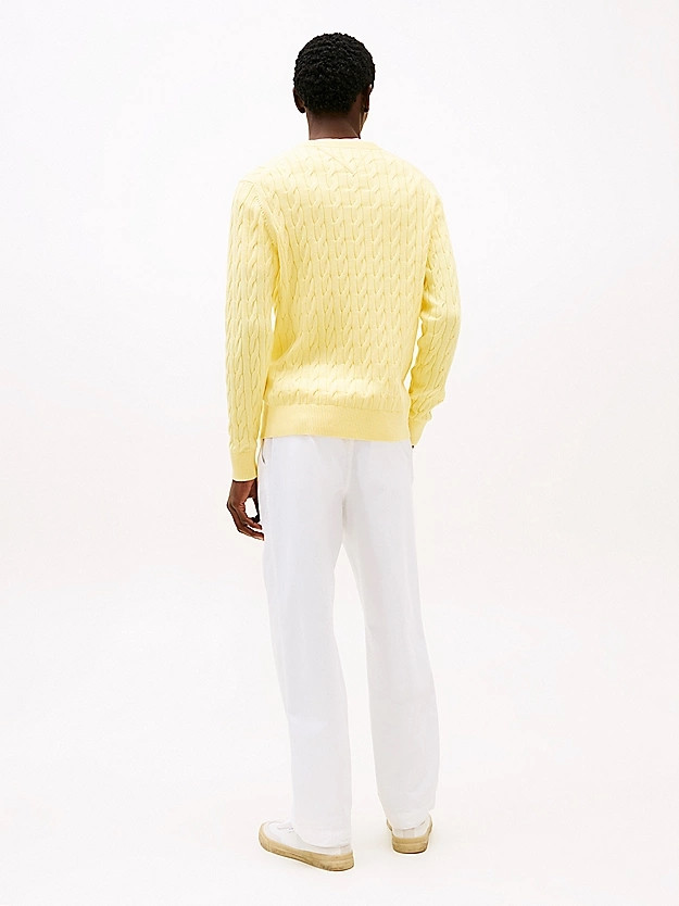 Tommy Hilfiger uomo maglia girocollo in cotone a trecce gialla - immagine 3