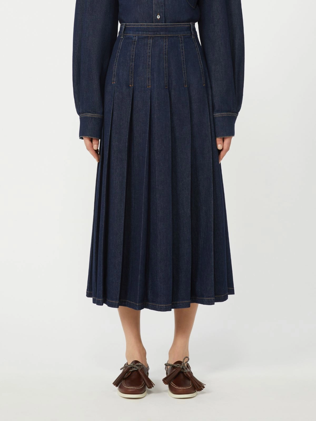 Weekend Max Mara donna gonna midi in jeans scuro WKDOVALE