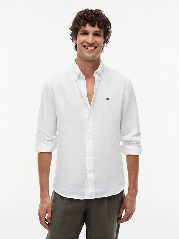 Tommy Hilfiger uomo camicia button down in lino bianca