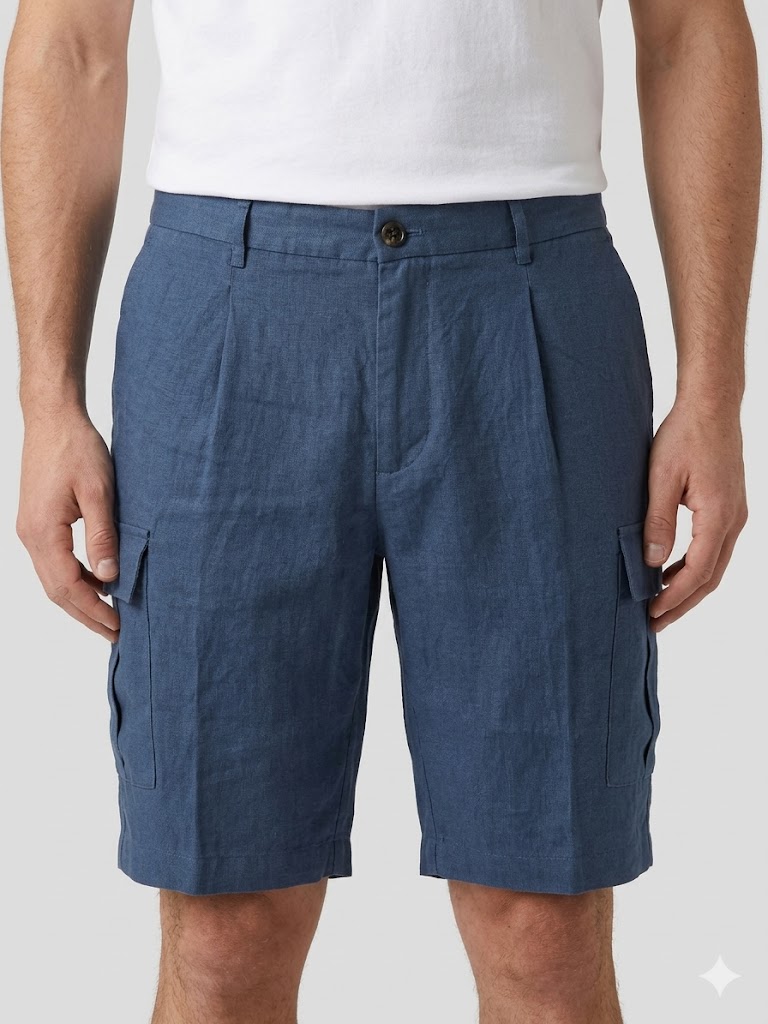Alley Dock's bermuda cargo in lino blu carta da zucchero