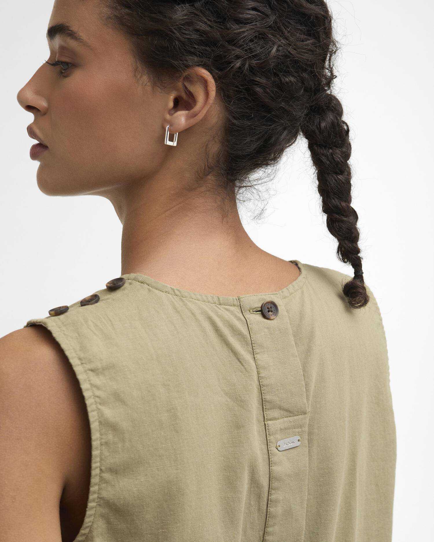 Barbour donna top in lino e cotone con bottoni verde JOSIE - immagine 3