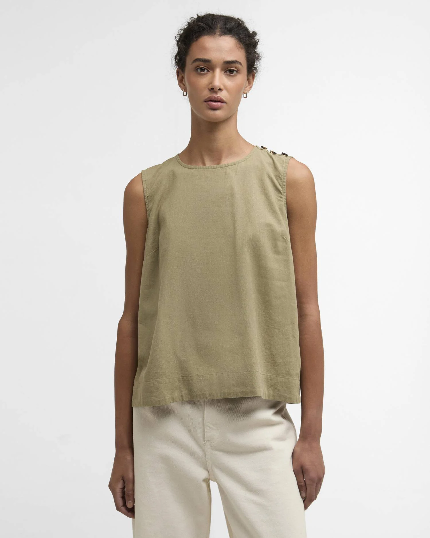 Barbour donna top in lino e cotone con bottoni verde JOSIE