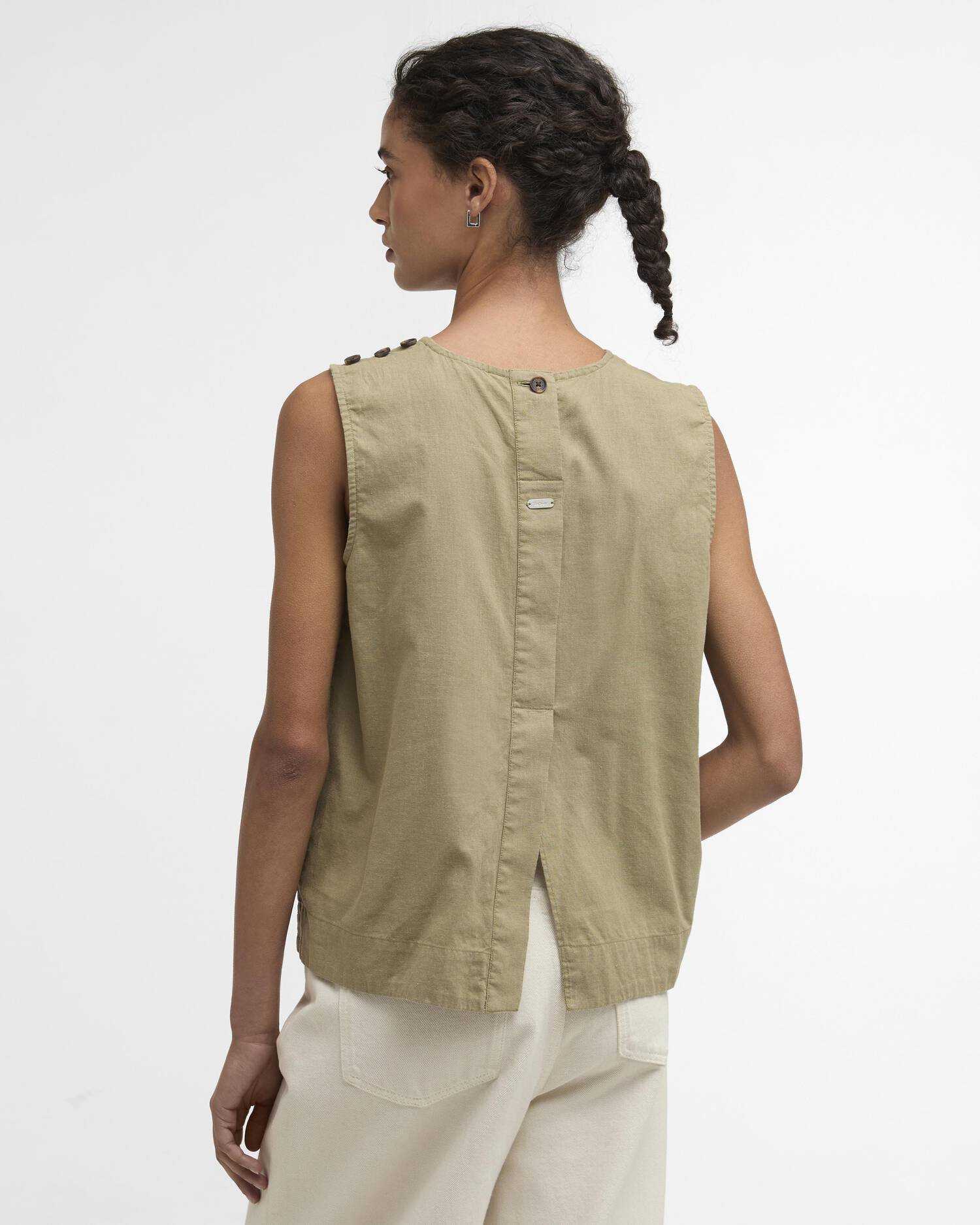 Barbour donna top in lino e cotone con bottoni verde JOSIE - immagine 4