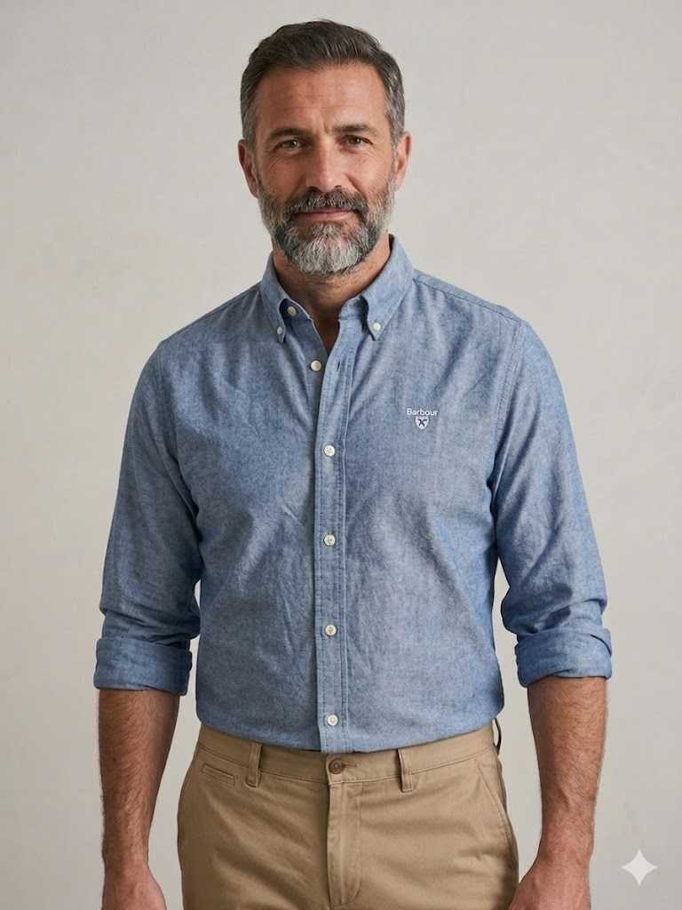 Barbour uomo camicia button down in oxford azzurro scuro OXTOWN