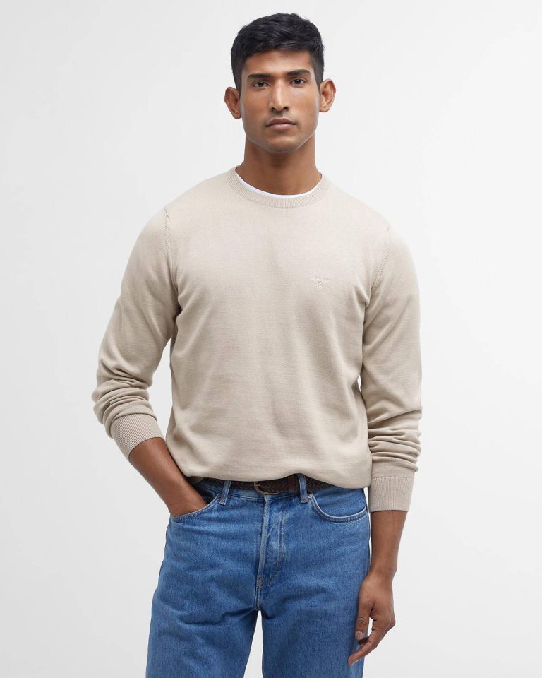 Barbour uomo maglia girocollo in cotone beige