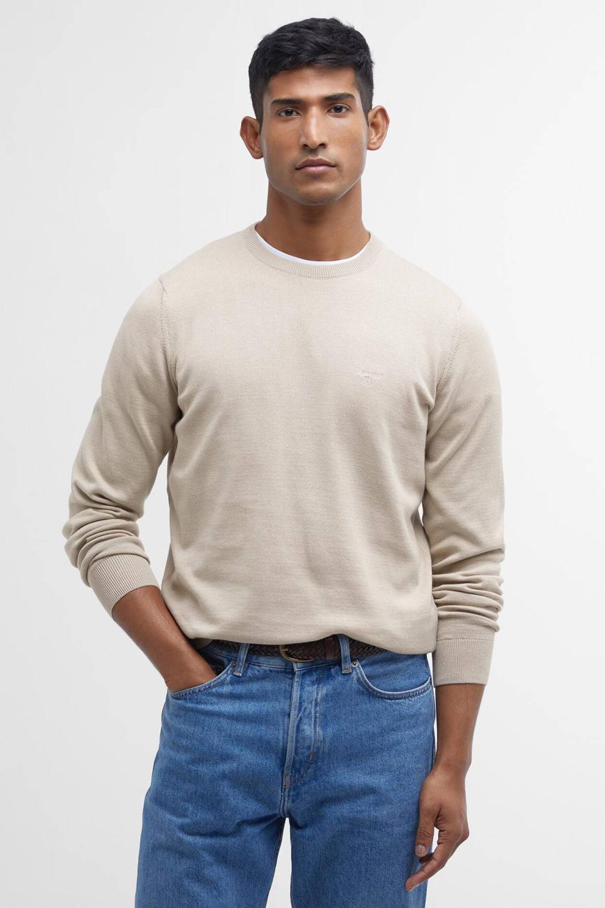 Barbour uomo maglia girocollo in cotone beige