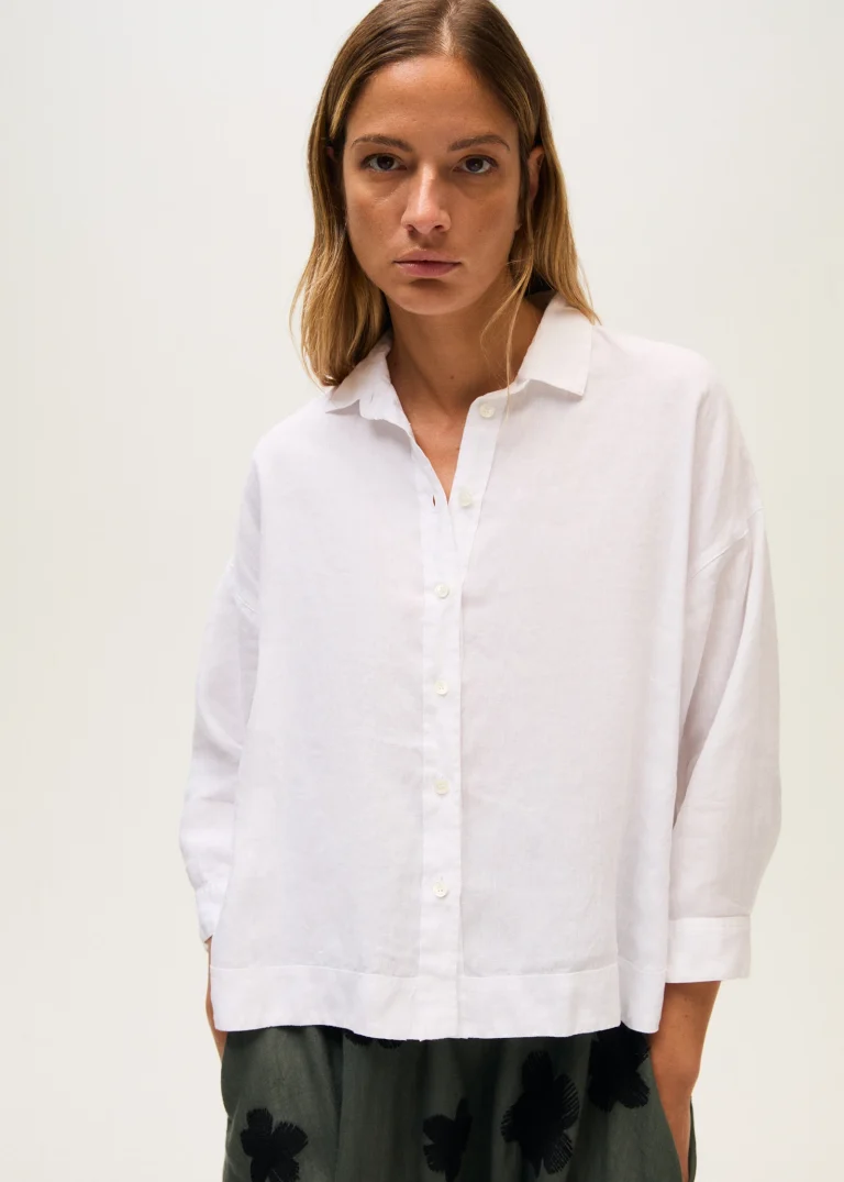 Rosso 35 camicia over in lino bianca