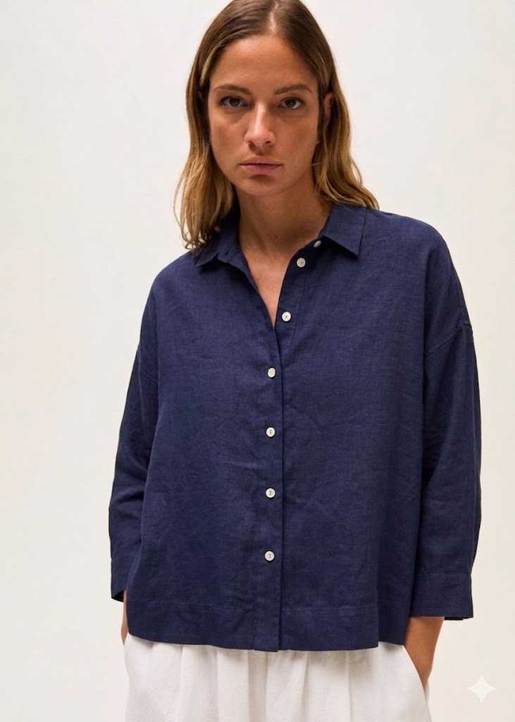 Rosso 35 camicia over in lino blu