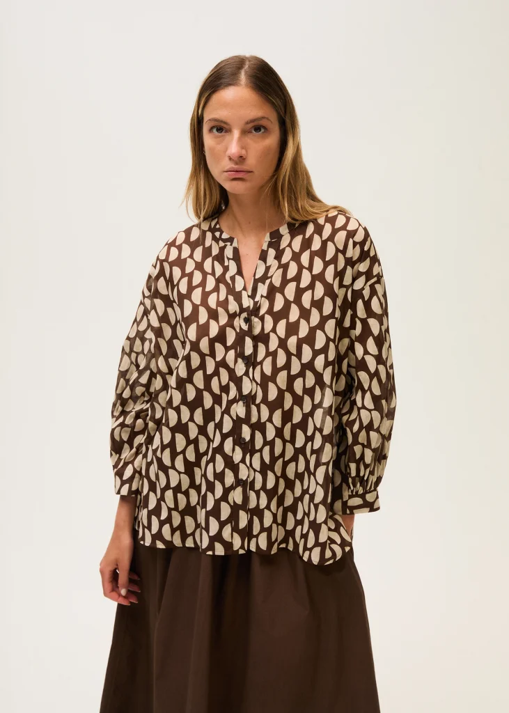 Rosso 35 camicia in voile di cotone a spicchi marrone