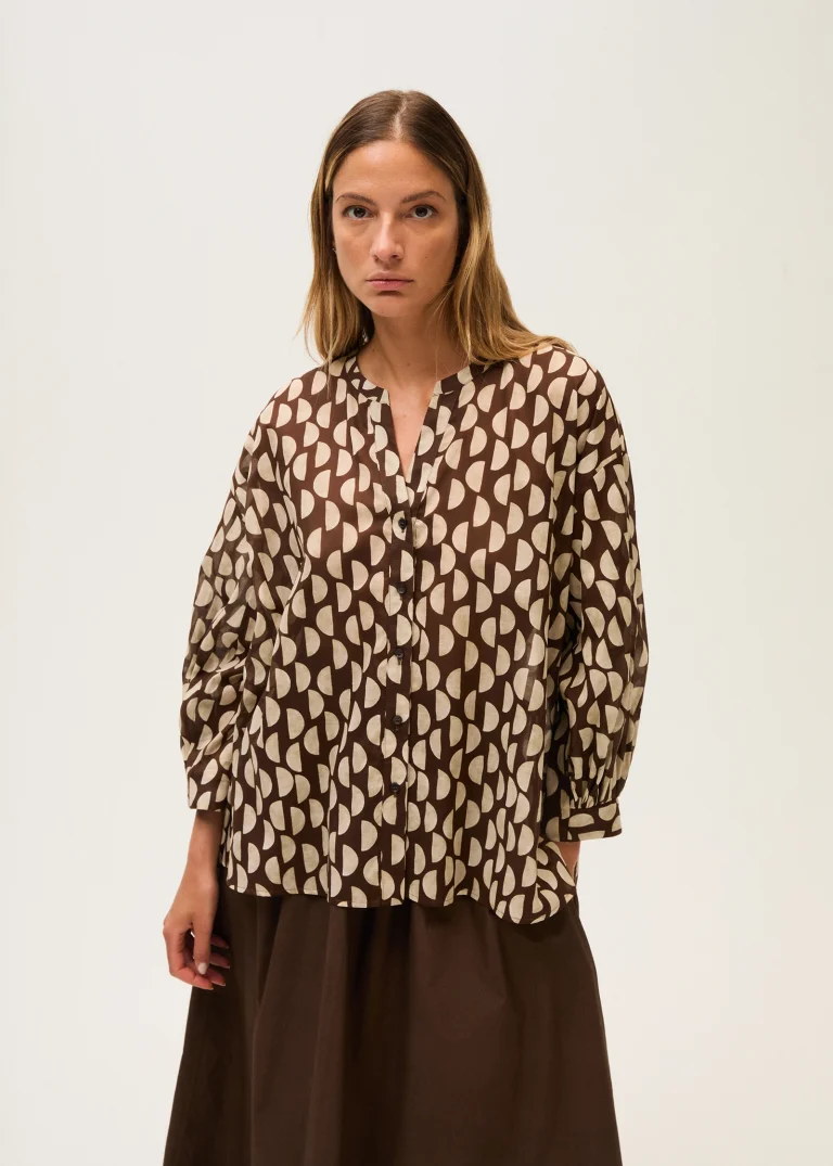 Rosso 35 camicia in voile di cotone a spicchi marrone