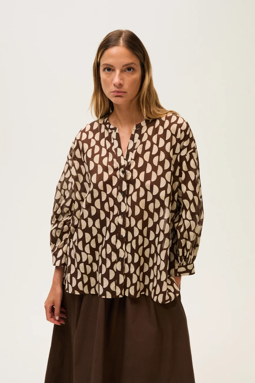 Rosso 35 camicia in voile di cotone a spicchi marrone