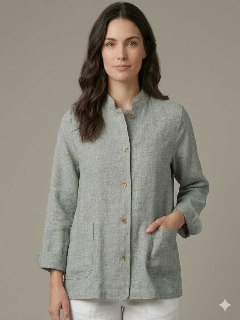 Rosso 35 giacca in lino con collo coreano verde