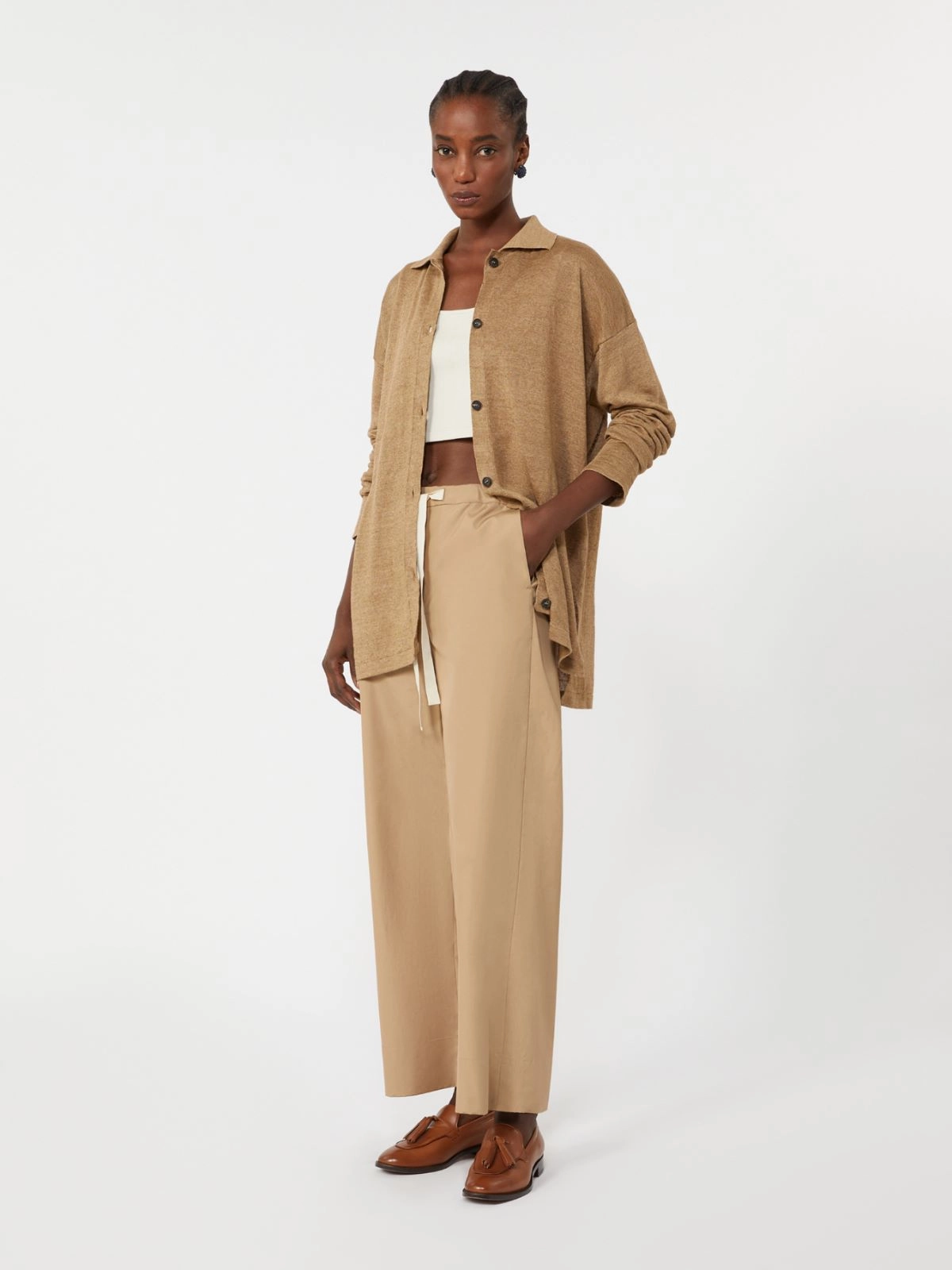 'S Max Mara donna pantalone con coulisse in cotone beige deserto SMMARGENTO - immagine 4