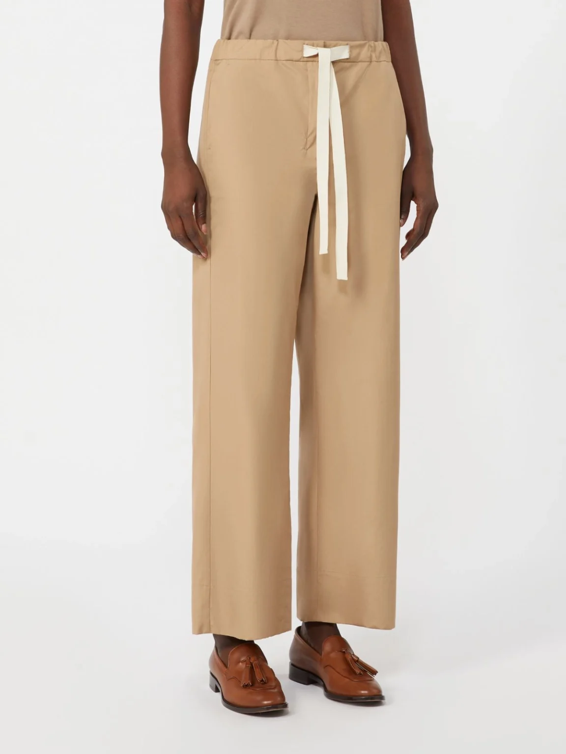 'S Max Mara donna pantalone con coulisse in cotone beige deserto SMMARGENTO