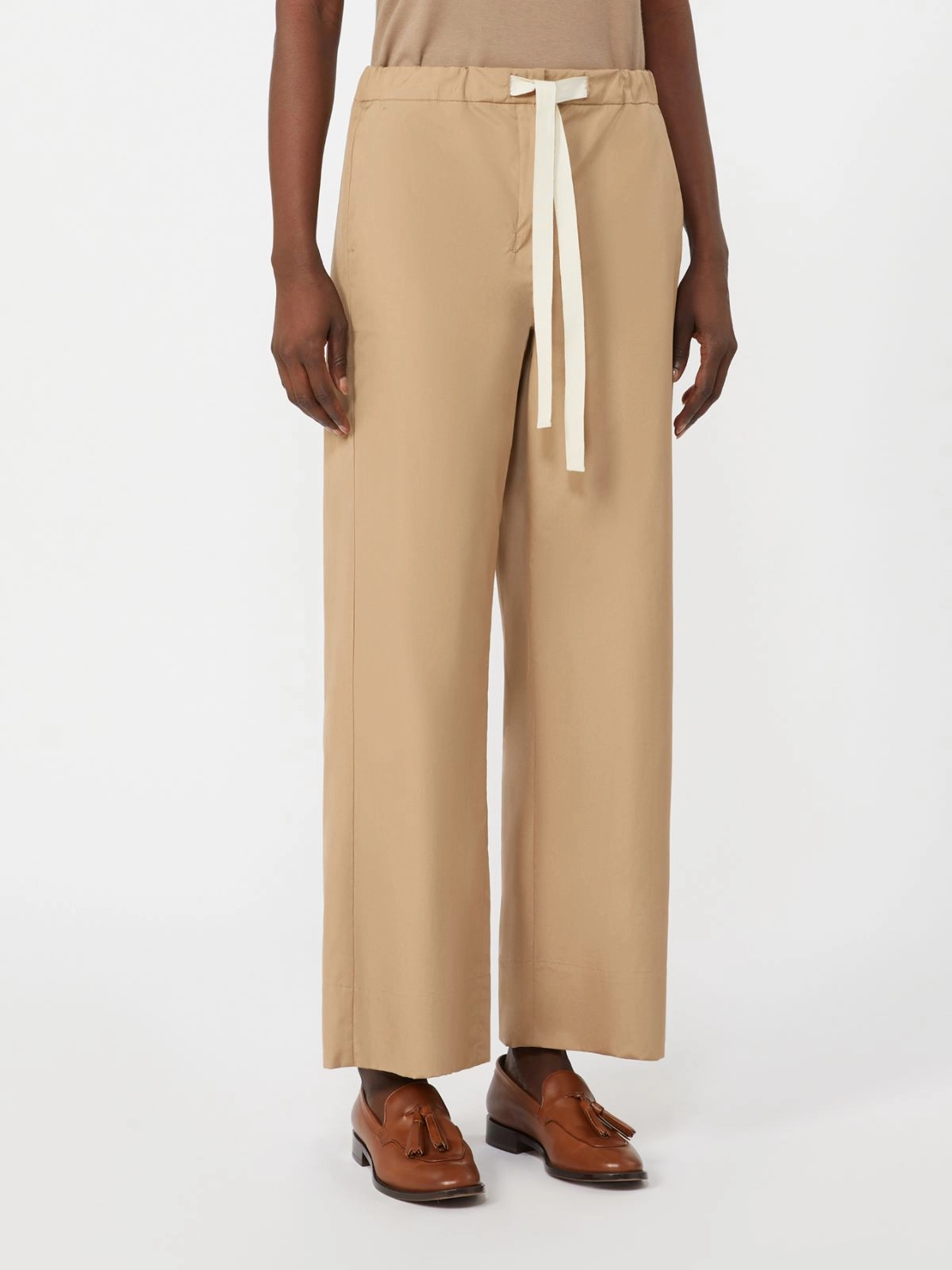 'S Max Mara donna pantalone con coulisse in cotone beige deserto SMMARGENTO