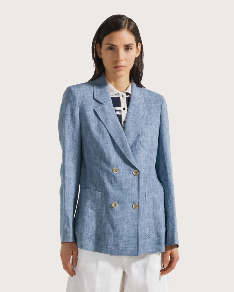 Seventy 19.70 giacca doppio petto azzurra in misto lino