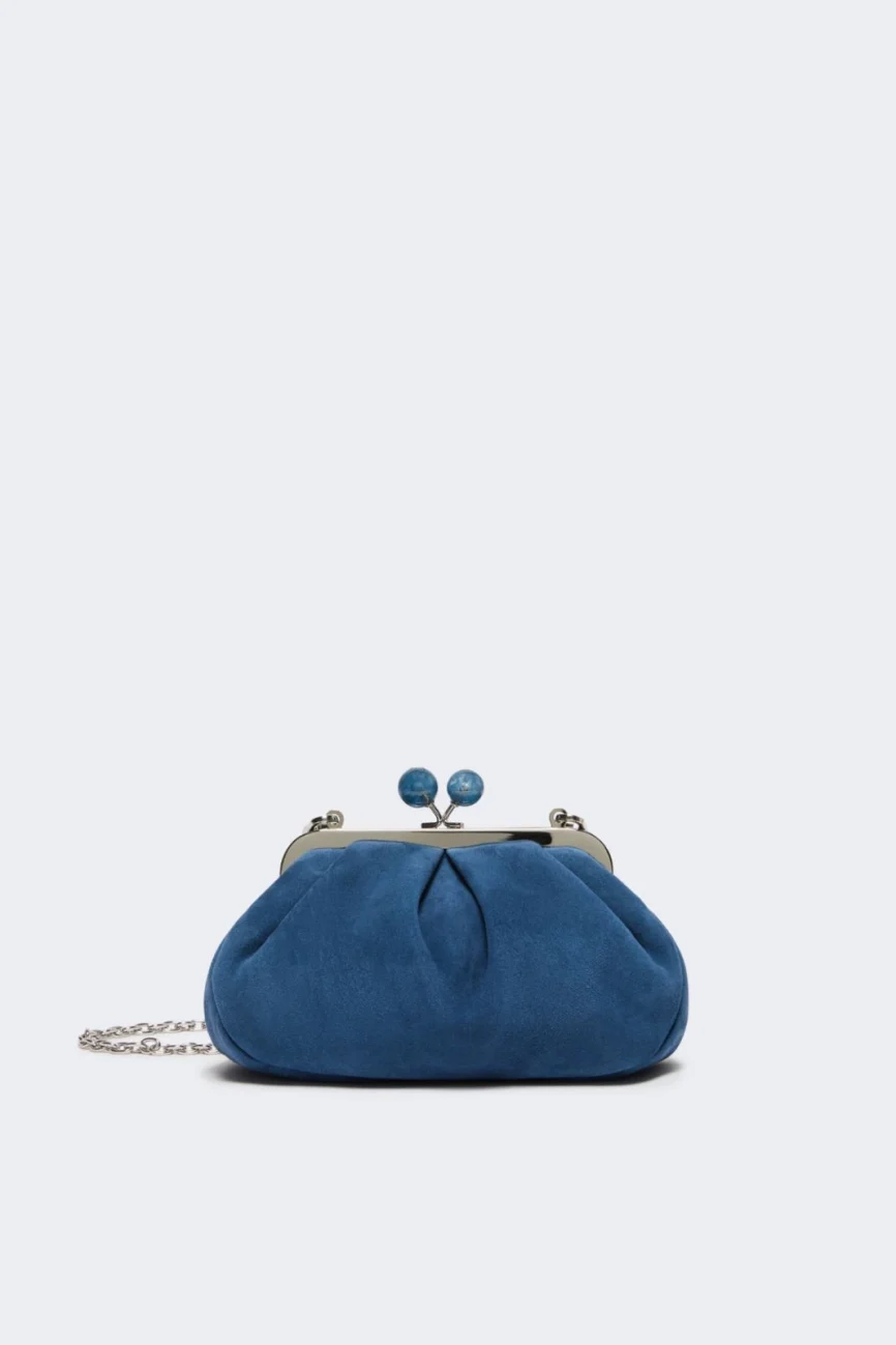Weekend Max Mara borsa pasticcino bag small in suede blu avio VALOIS