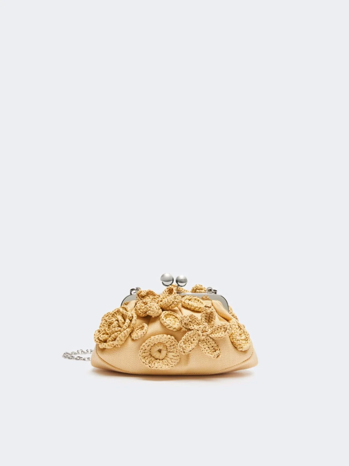 Weekend Max Mara borsa pasticcino bag small effetto rafia con fiori beige WKACOMUNE
