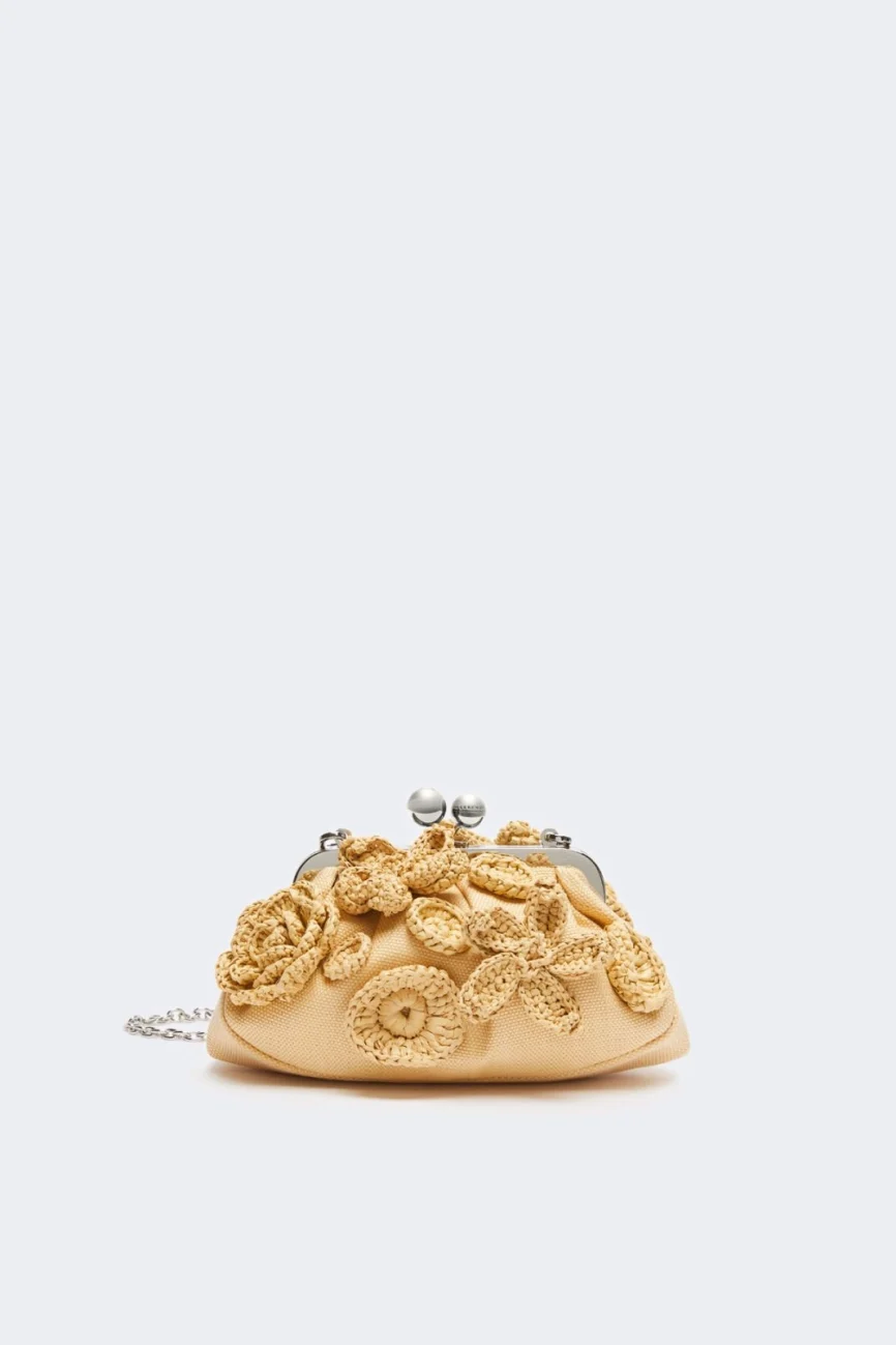 Weekend Max Mara borsa pasticcino bag small effetto rafia con fiori beige WKACOMUNE