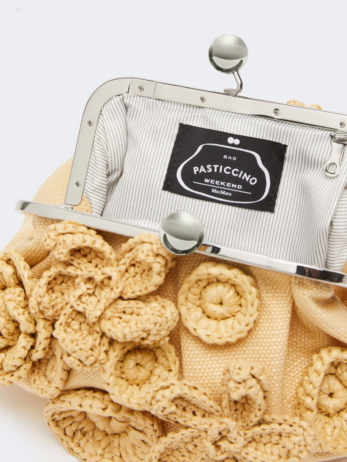 Weekend Max Mara borsa pasticcino bag small effetto rafia con fiori beige WKACOMUNE - immagine 4