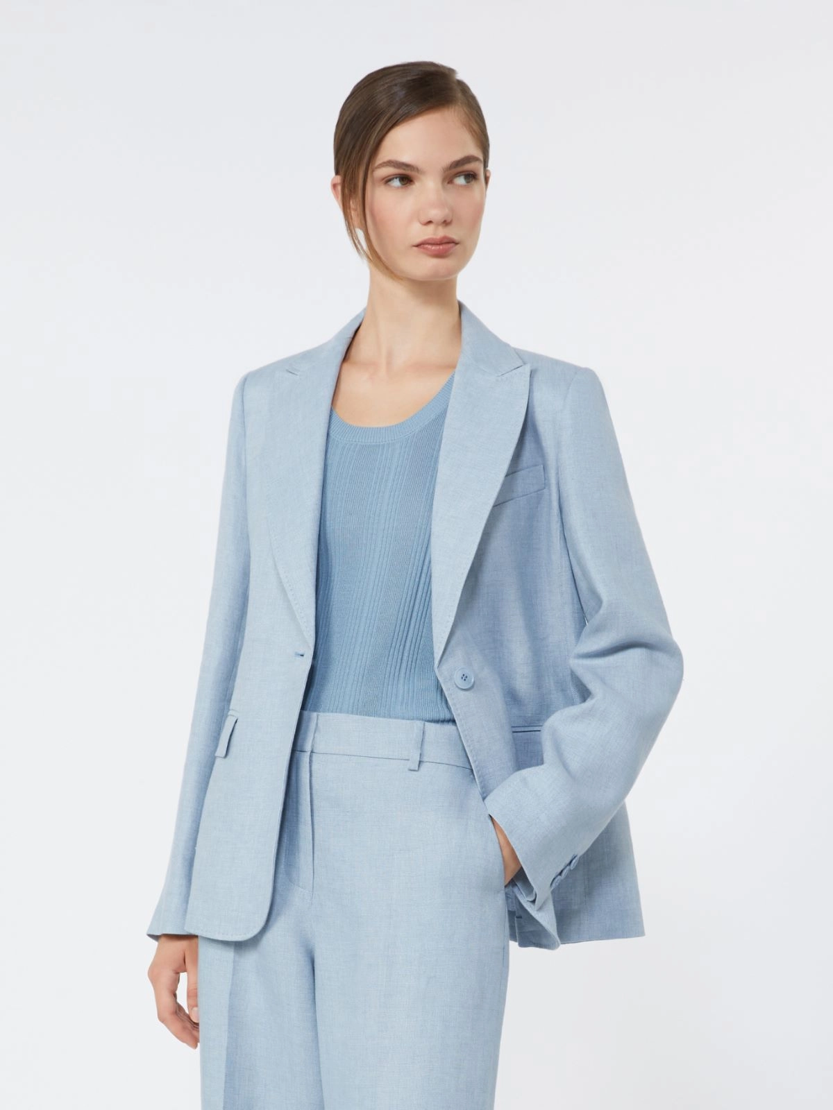 Weekend Max Mara giacca in canvas di lino azzurro WKDNALUT - immagine 2