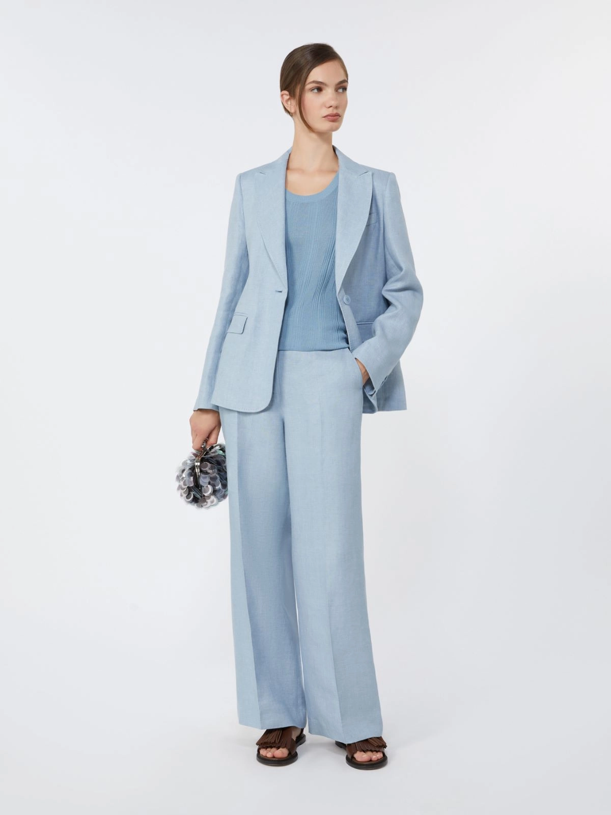 Weekend Max Mara giacca in canvas di lino azzurro WKDNALUT - immagine 4
