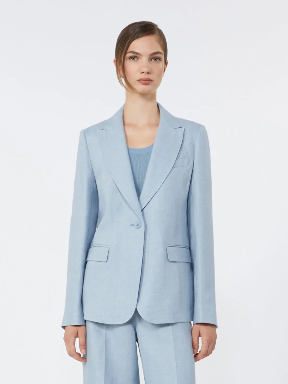 Weekend Max Mara giacca in canvas di lino azzurro WKDNALUT