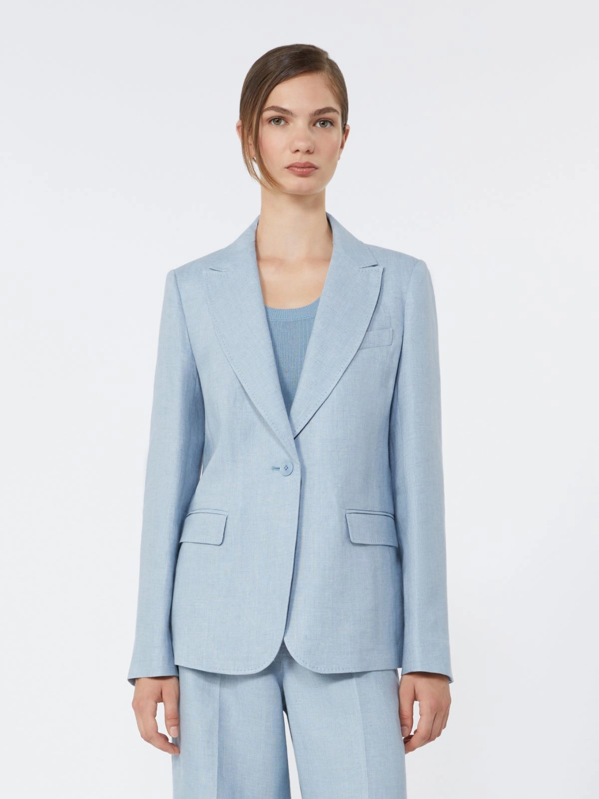 Weekend Max Mara giacca in canvas di lino azzurro WKDNALUT