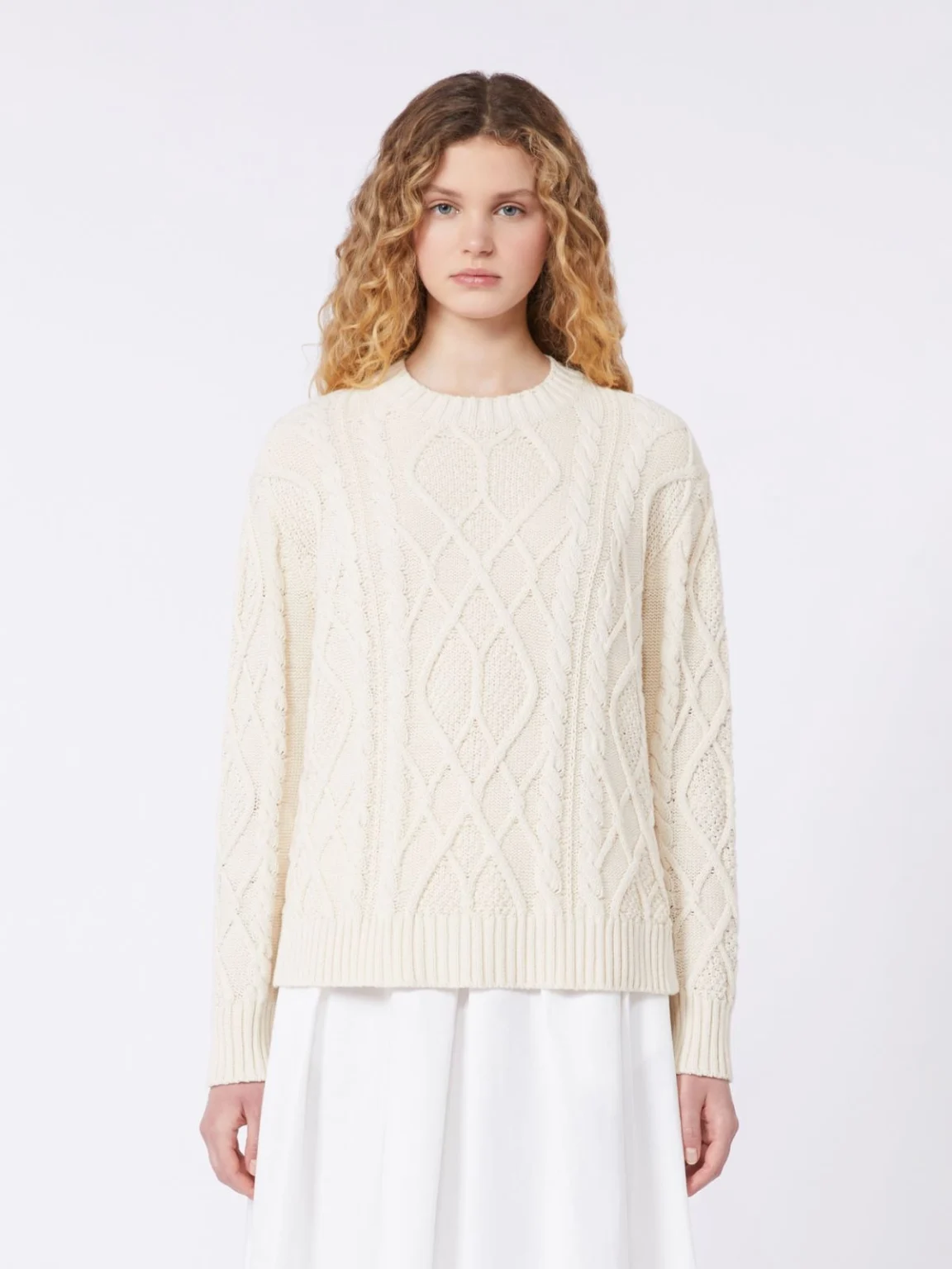 Weekend Max Mara donna maglia girocollo a trecce avorio WKDTENORE