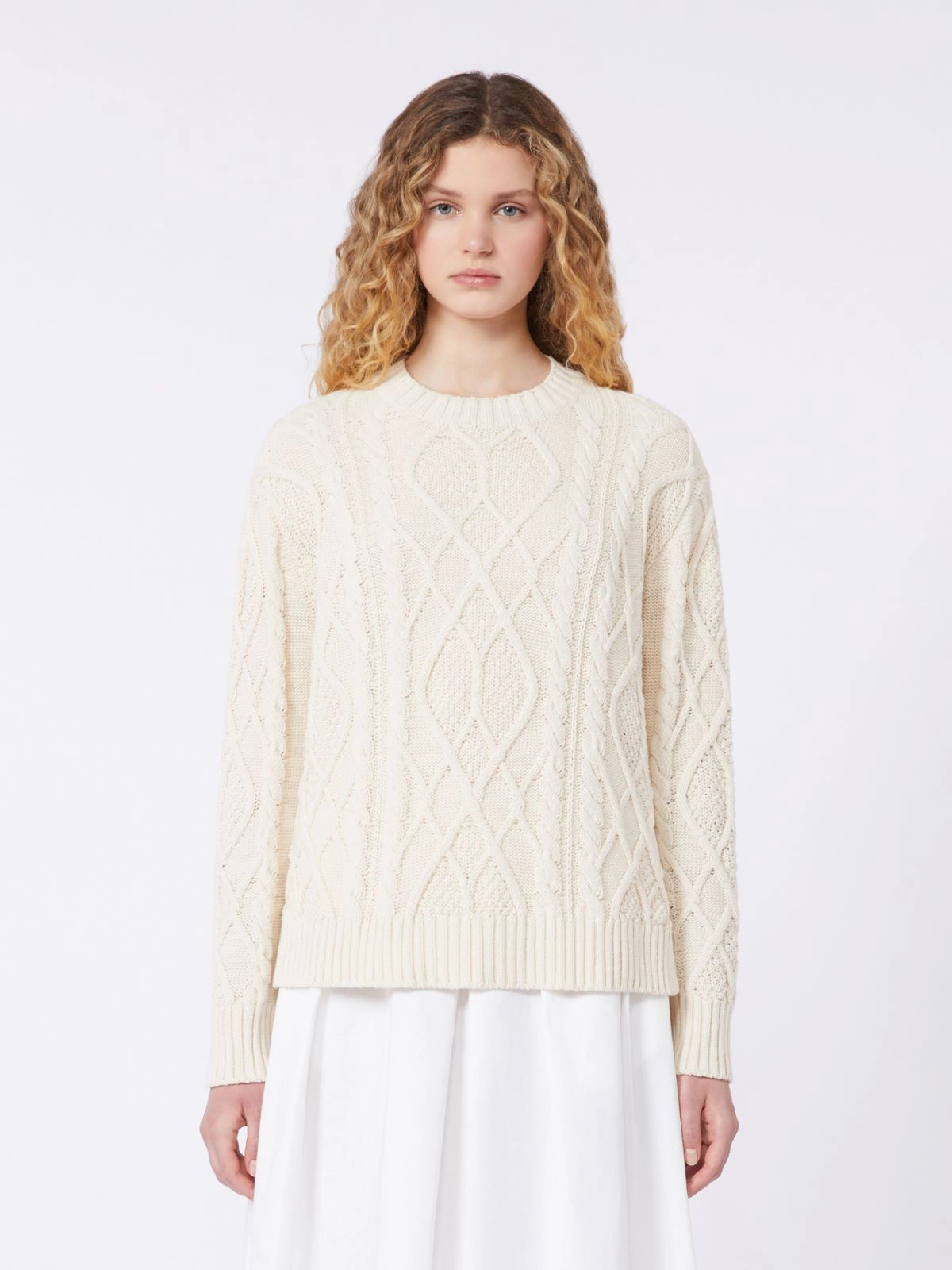 Weekend Max Mara donna maglia girocollo a trecce avorio WKDTENORE