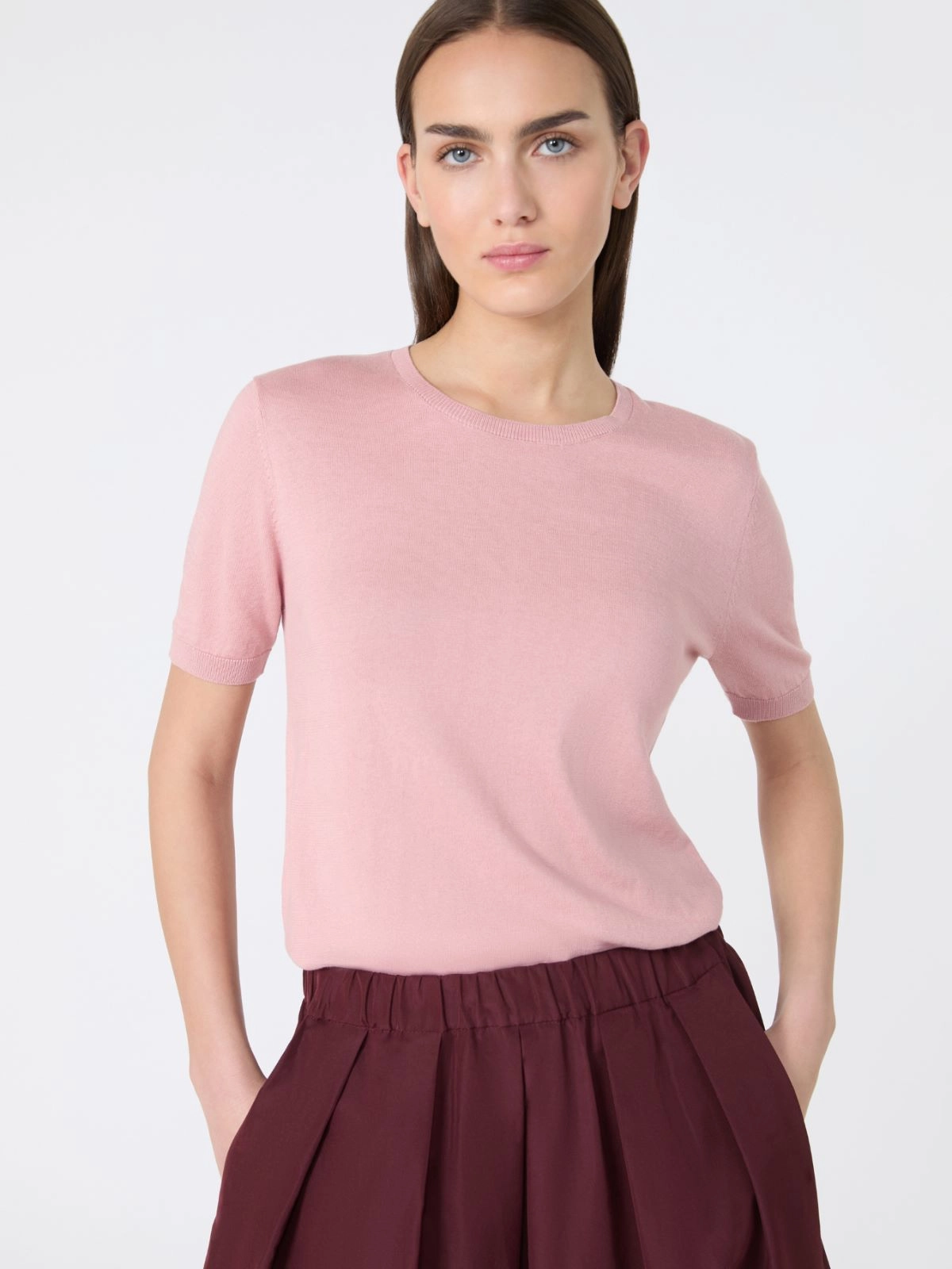 Weekend Max Mara donna maglia mezza manica in seta e cotone rosa WKDGABARRA