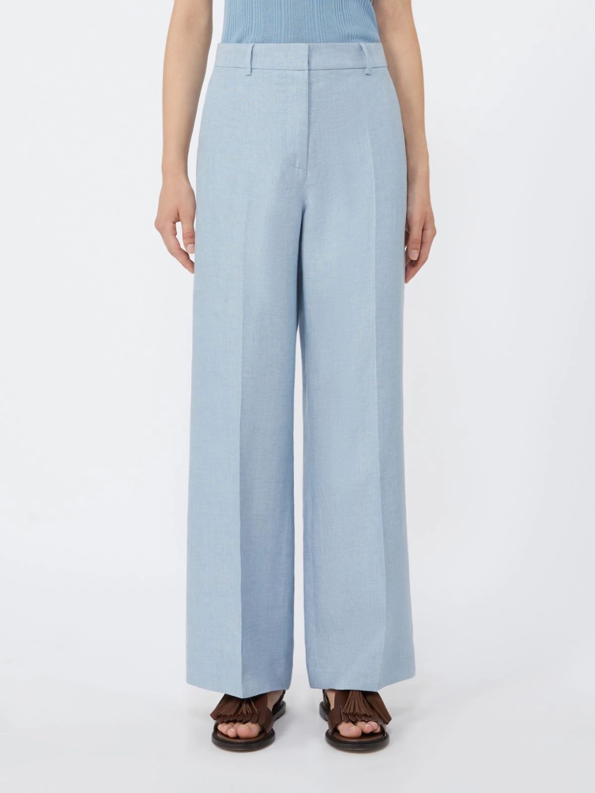 Weekend Max Mara donna pantalone in lino lavato azzurro WKDMALIZIA