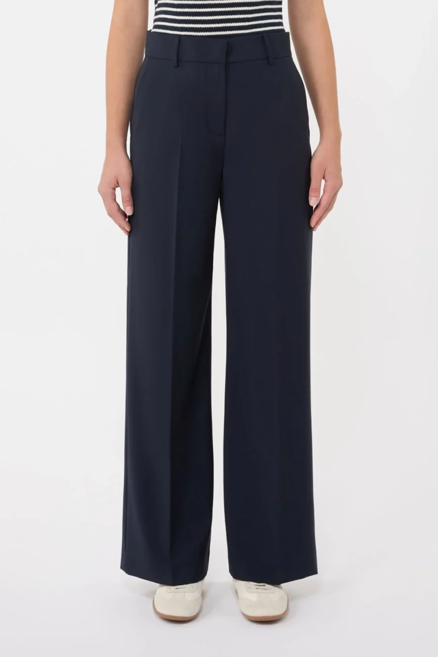 Weekend Max Mara donna pantalone palazzo in tela di lana blu WKDVISIVO