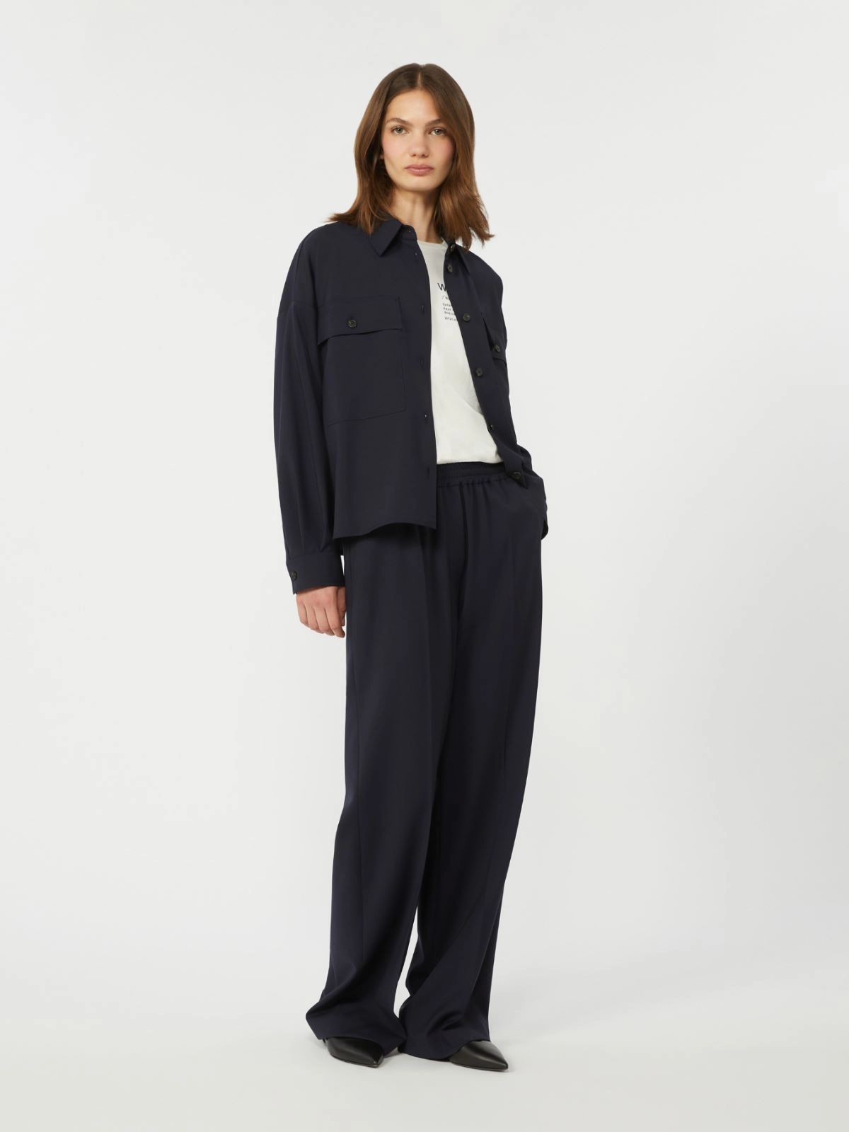 Weekend Max Mara pantalone largo in tela di lana blu WKDMALLO - immagine 3