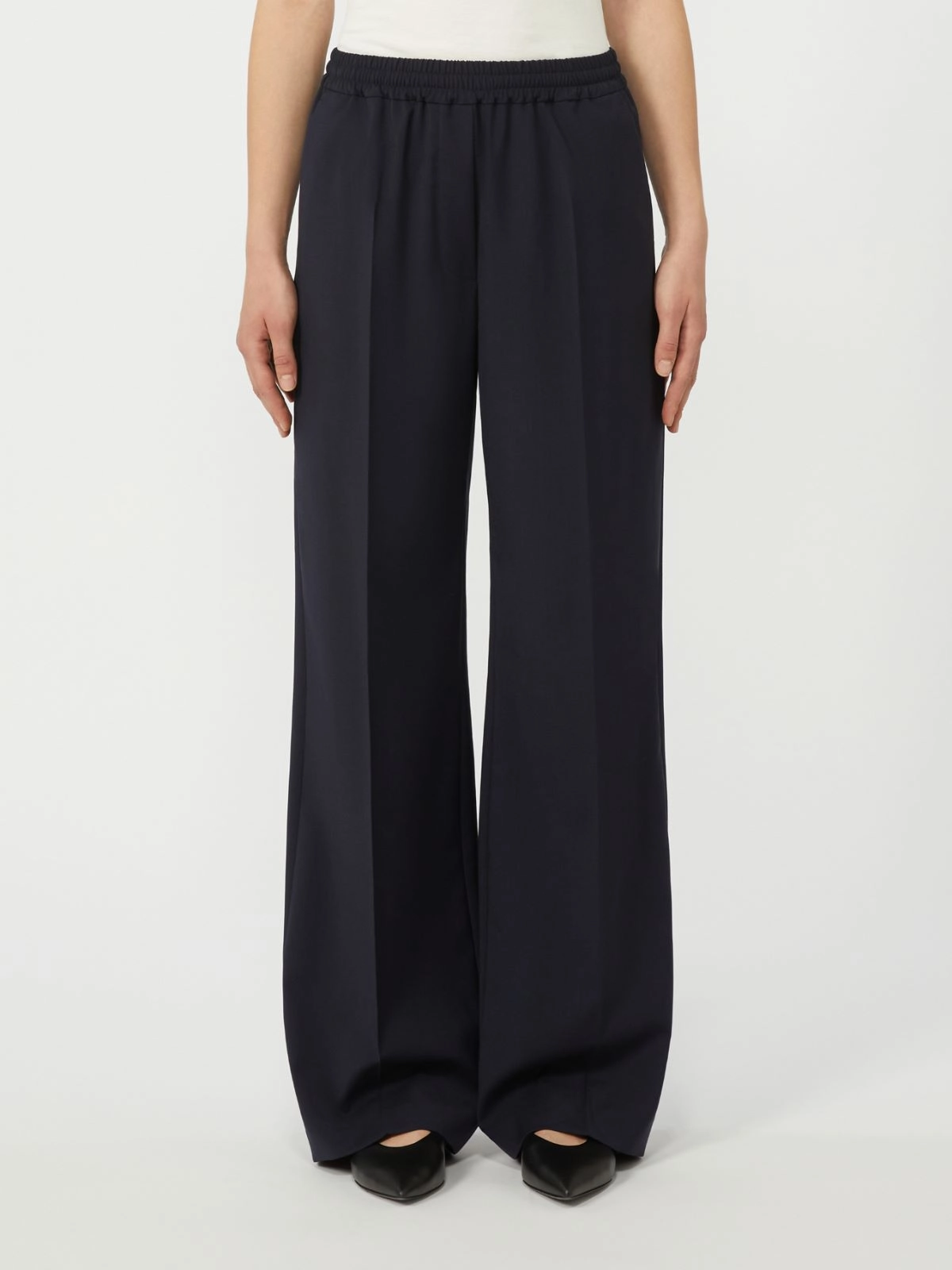 Weekend Max Mara pantalone largo in tela di lana blu WKDMALLO