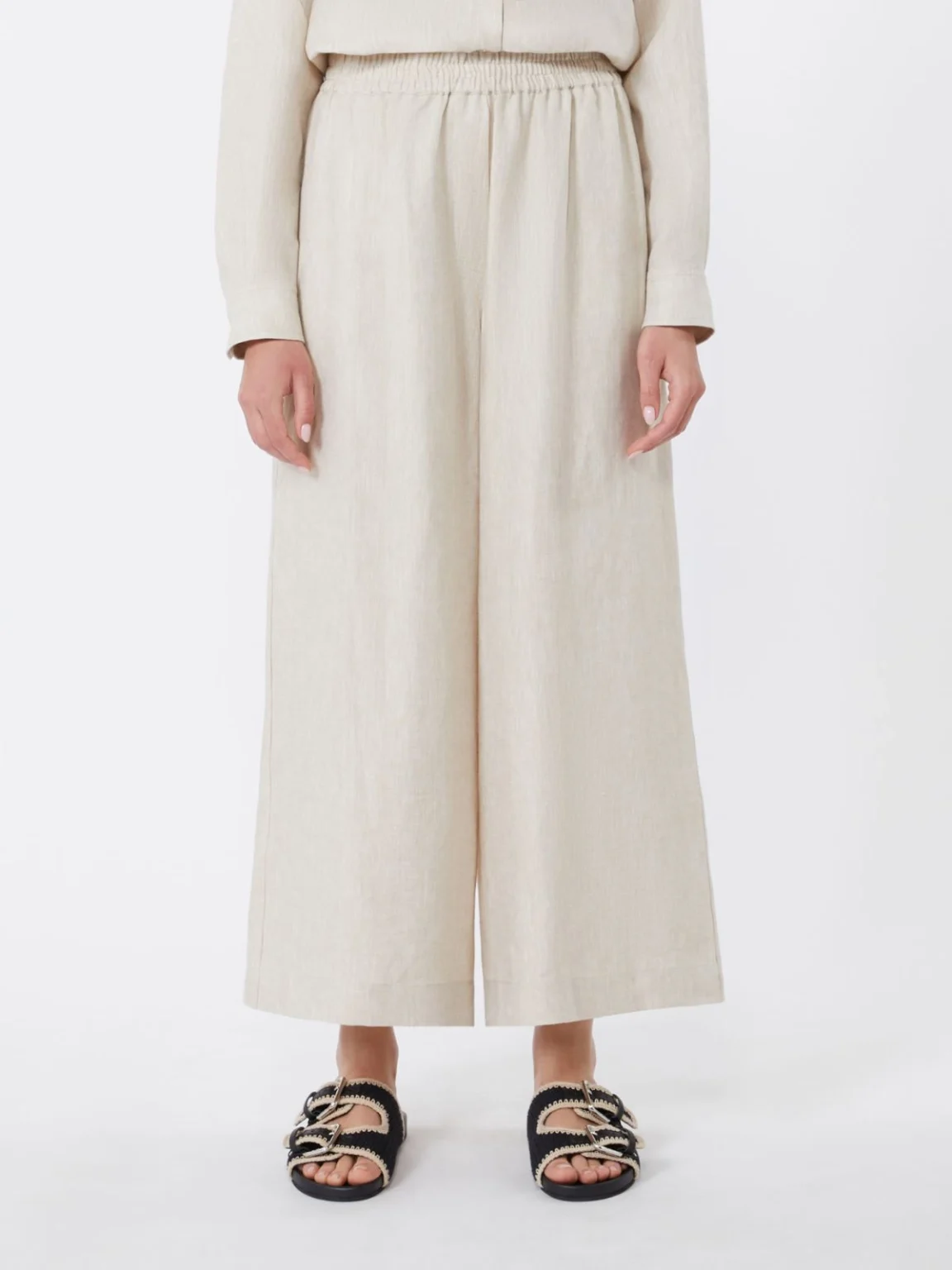 Weekend Max Mara donna pantalone ampio in lino con elastico ecrù WKDFELINO